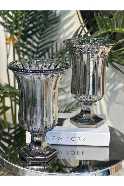 Elta Collection Lüks Füme & Gold Cam Dekoratif Vazo – Modern Masa Üstü Ev Aksesuarı