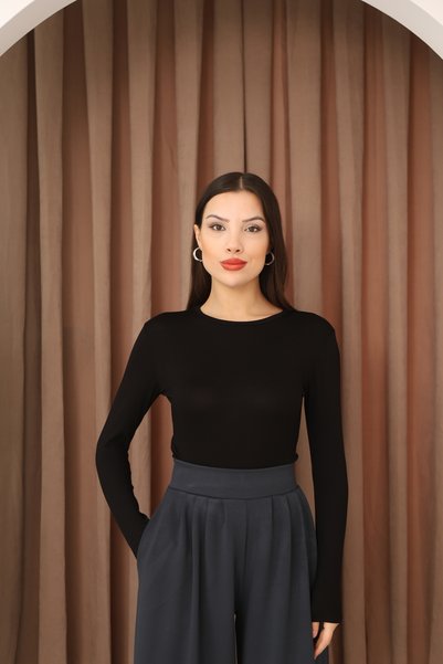 ESL ESLEM Women's Long Sleeve Crew Neck Stretch Fabric Combed Cotton Bodysuit