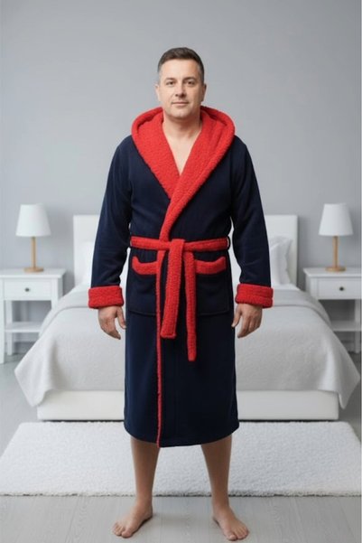 embody Halat de baie bărbătesc din cocolino, moale și pufos, cu buzunare și g...
