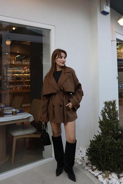 BAŞARAN DÜĞME DETAYLI KAHVE TRENÇ