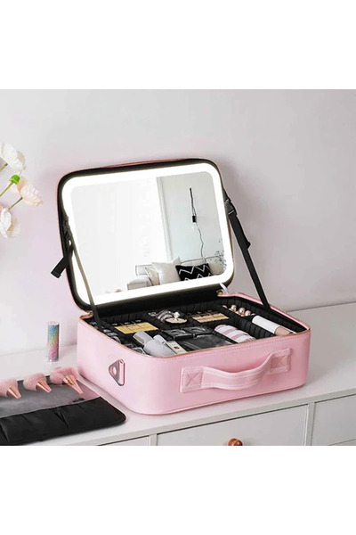 MagExpert Geanta Cosmetice Pentru Make-up cu Oglinda LED cu Touch, 26x23x11 cm