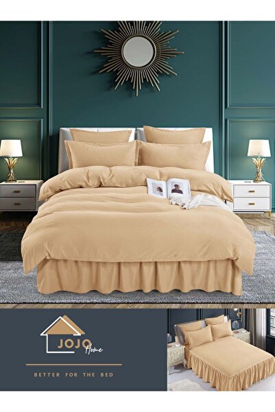 JOJO HOME Bed Linen, 6 Pieces, Ruffles, Finet Coarse, 250x270cm, Beige
