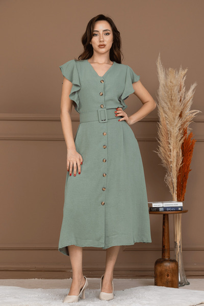 BEYBOS Φόρεμα με λεπτομέρειες και κουμπιά Ayrobin - ΠΡΑΣΙΝΟ ΜΕΝΤΑΣ