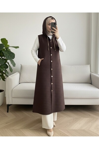 Modamorfo سترة طويلة مبطنة بقلنسوة وأزرار وجيوب - ك. بني