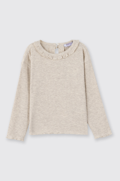 Panço Kız Bebek Uzun Kollu Bej-Melanj Tişört