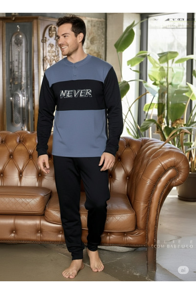 embody Men's cotton interlock long pyjamas, black 5894