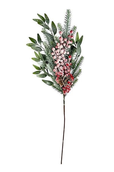 Nettenevime Yapay Çiçek Karlı Kokina ve Çam Dalı Uzun Dal 80cm Yılbaşı Çiçeği Red Berry
