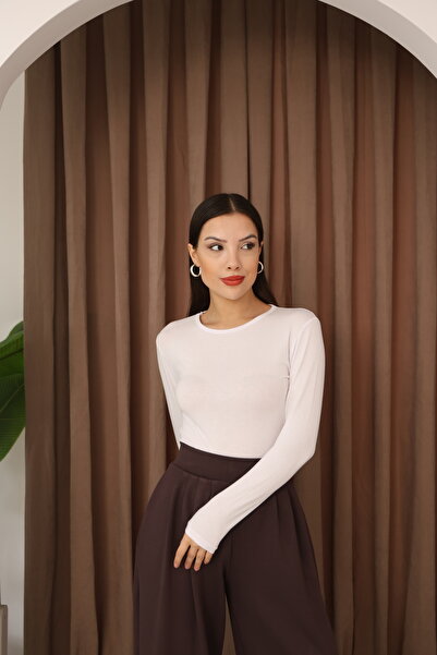 ESL ESLEM Women's Long Sleeve Crew Neck Stretch Fabric Combed Cotton Bodysuit