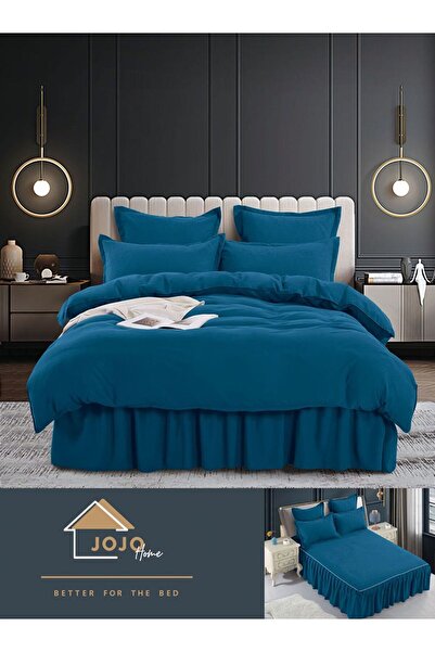 JOJO HOME Bed Linen, 6 Pieces, Ruffles, Finet Coarse, 250x270cm, Navy Blue