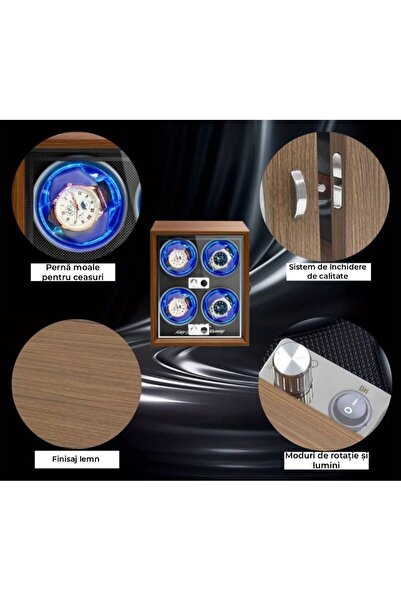 AB Luxury Concept Automatic Watch Winder Box, 4 compartments, LED Lights, 5 modes, 4 rotation programs, Wood finish