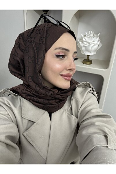 Şalcı G desen acı kahve pamuklu YÜN İPEK şal 4 mevsime uygun uzun etiketli çift renkli