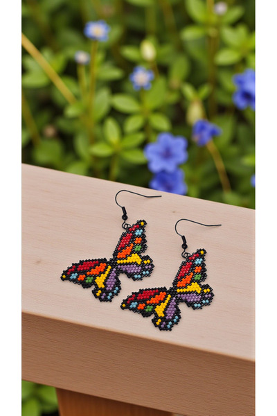 SEARD Miyuki Boncuk El Yapımı Renkli Kelebek Küpe