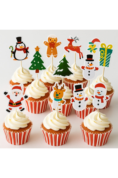 Partifabrik Christmas Themed Mixed Toothpick Ornament 12 Pieces