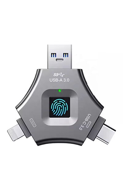 Microdigit 4-in-1 Smart Card Reader with Fingerprint Lock - 64GB Multi-Port USB-A 3.0, Type-C, MicroUSB