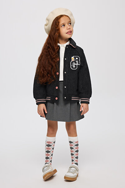 Panço Kız Çocuk Aplike Detaylı Antrasit Ceket