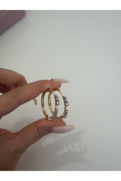 Maide Jewelry Vip Taşlı Zirkon Halka Küpe Zarif Şık