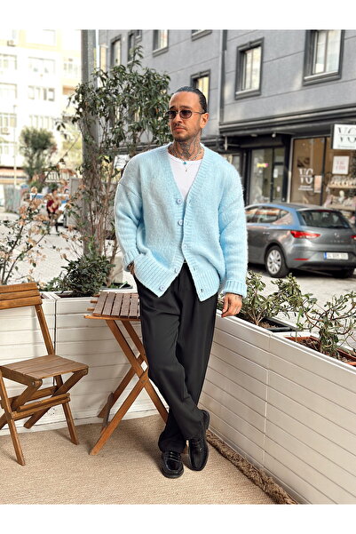 manch collection Oversize Basic Yün Hırka Mavi