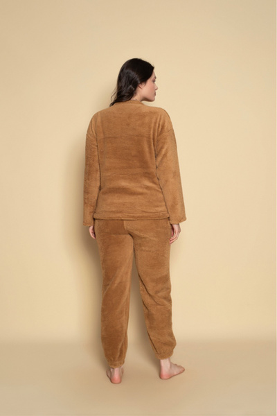 embody Lady's cocolino polar fleece pyjamas, fluffy and warm, brown 477