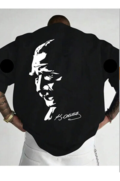 TİMİSİVA Μπλουζάκι Unisex oversized ATATURK AND SIGNATURE B με τύπωμα από βαμ...