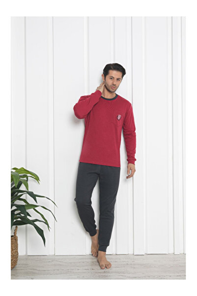 embody Men's cotton interlock long pyjamas, grey/visini 407