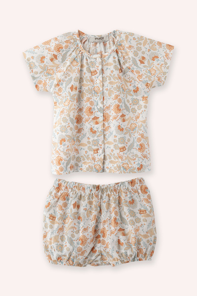 Panço Yenidoğan Çiçek Desenli Ekru 2'li Takım