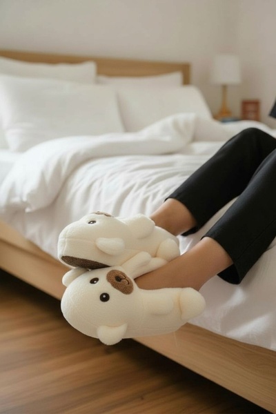 Modafırsat Panduf Pantofi de casă cu păr de pluș cu figuri de animale Cizme de casă cu talpă moale