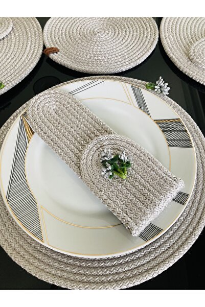 Rengarenkelemekleri Silver Supla Runner 15-Piece Tablecloth Set with Cutlery Cover