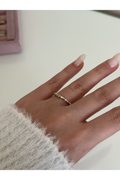 Maide Jewelry Minimal Zirkon Taşlı Model Ayarlanabilir Gold Yüzük