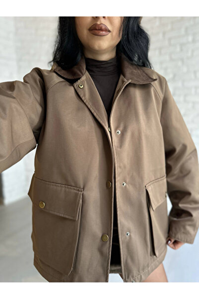 moneta boutique Women's Velvet Collar Double-Capped Coat