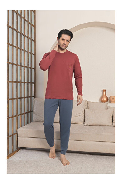 embody Men's penye cotton long pyjamas, burgundy brown