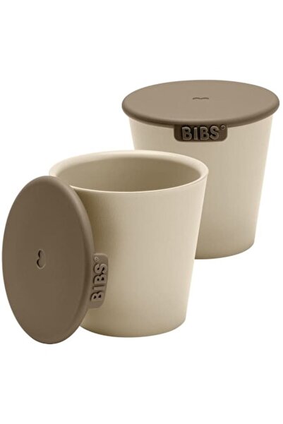 Bibs Set of 2 cups with lid, BIBS, Plastic, 9-12 months, Beige