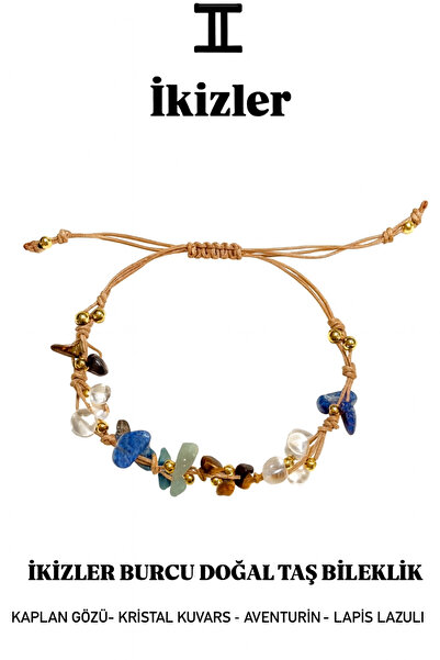 Femenino İkizler Burcu Gerçek Doğal Taş Örme Bileklik - Aventurin, Lapis Lazu...