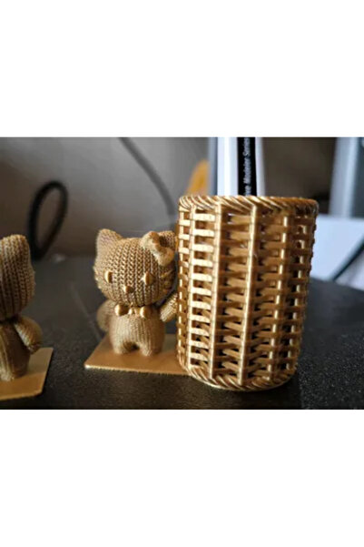 HasFar Tech Örgü Desenli Ayıcık Kalemlik – Masa Üstü Düzenleyici