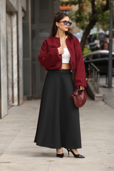 ESL ESLEM Women's Scuba Fabric Flared Skirt with Elastic Waist