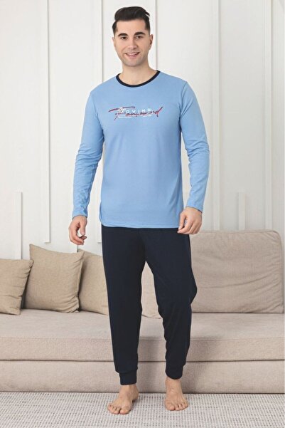 embody Pijama lungă din bumbac pentru bărbați, albastră 1204