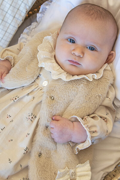 Patachou Patachou Yenidoğan Çiçek Desenli Bej Elbise