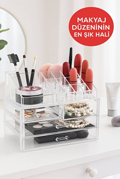 Open Home Concept Organizator transparent din acril pentru machiaj și bijuter...