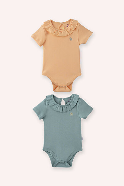 Panço Yenidoğan Fırfır Yakalı Göğsü Nakış İşlemeli Mint 2'li Body