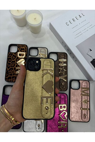 B&B Casee Gold Deri Kişiselleştirilebilir Charm Kılıf 17Promax