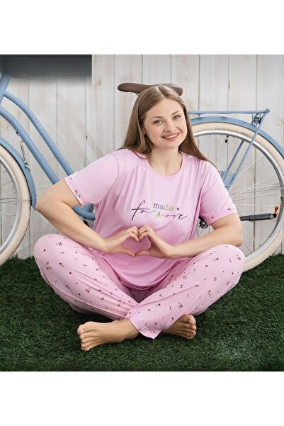 Pijamoni Kadın Milan Kumaş Kısa Kol Pijama Takımı