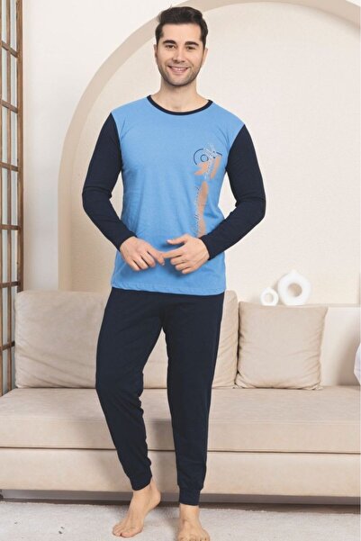 embody Pijama lungă din bumbac pentru bărbați, albastră 1210