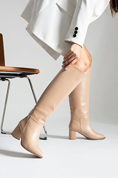 nuvora Κομψές μακριές μπότες 45 εκ. με μεσαίο χοντρό τακούνι