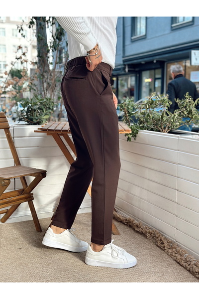 manch collection Kemer Detaylı İtalyan Kesim Kumaş Pantolon kahverengi