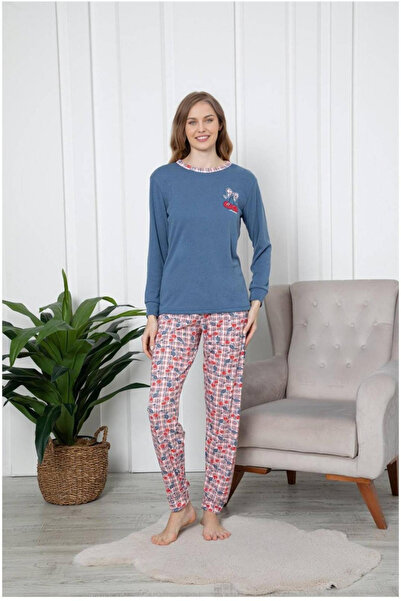 embody Ladies' pyjamas cotton interlock, cherry print, blue 2056