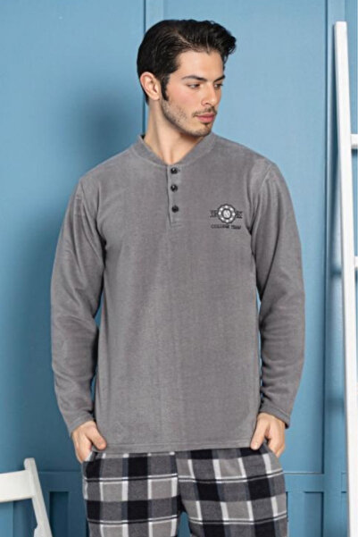 embody Men's cocolino soft fleece pyjama, soft and warm, with pockets grey 7209