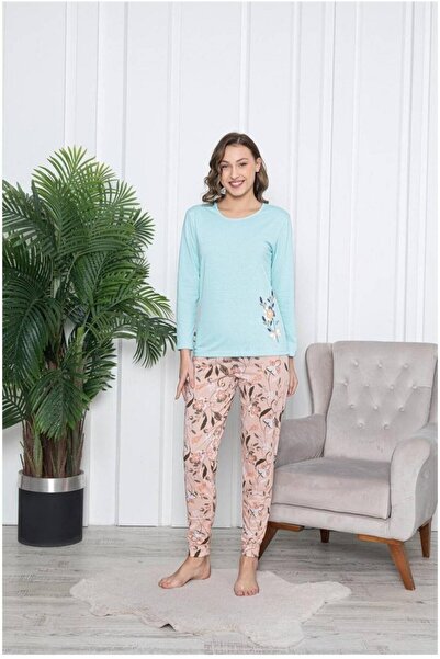 embody Pijamale de damă din bumbac, confortabile, cu imprimeu floral, coral/a...