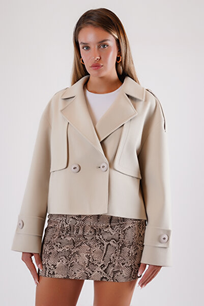 Leather Club Bej Oversize Hakiki Kaşmir Kaban