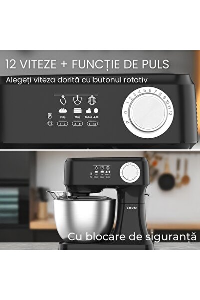 COOK-IT Kitchen Robot, 600W, 3.5L Stainless Steel Bowl, 12 Speeds + Pulse, 3 Accessories, Stainless