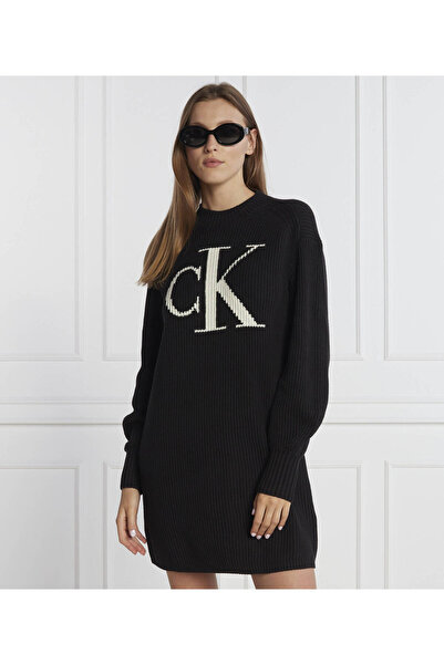 Calvin Klein Elbise Marka Logolu Yuvarlak Yaka Uzun Kollu Elbise J20J222294