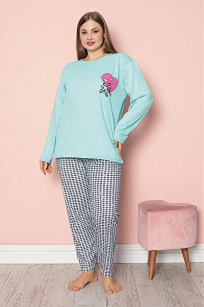 embody Pijamale de damă, mărime mare, bumbac, imprimeu te iubesc